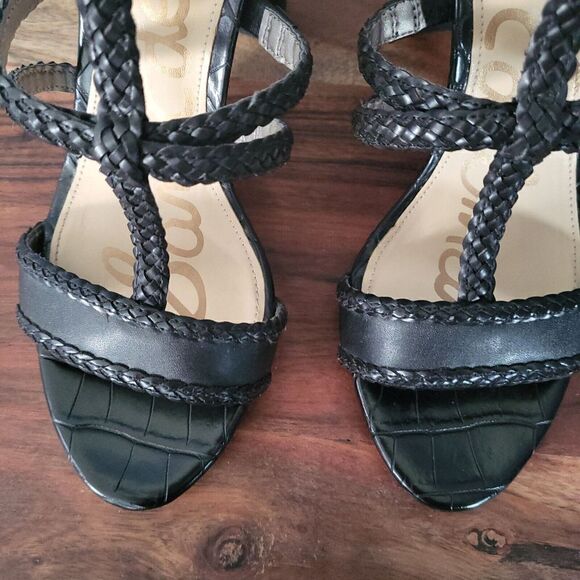 SAM EDELMAN Yordana Sandal Block Heel Braided Ankle Strap Black Women’s Size 9M - Picture 6 of 16